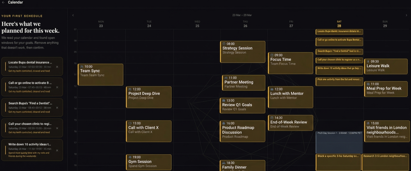 Calendar page with 7-day grid